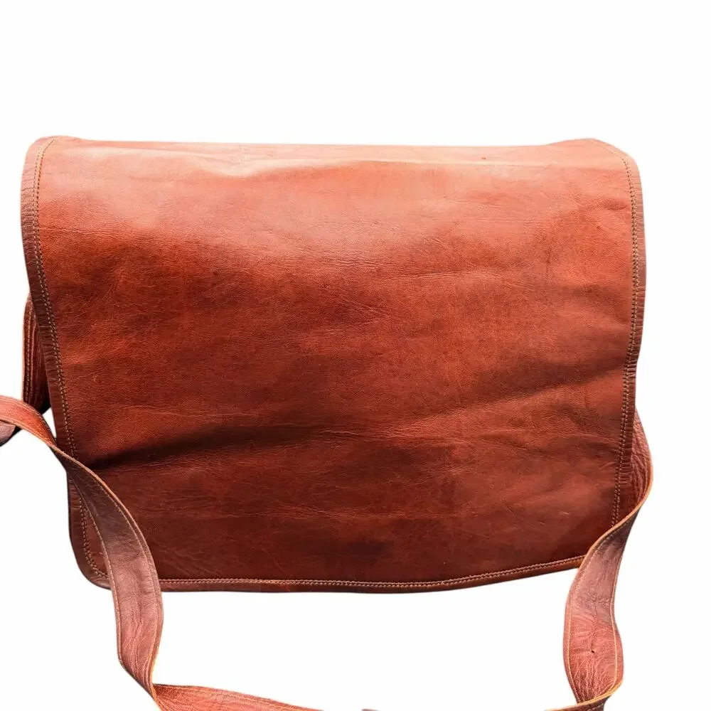 Handmade Brown Leather Messenger Bag Laptop Crossbody Satchel